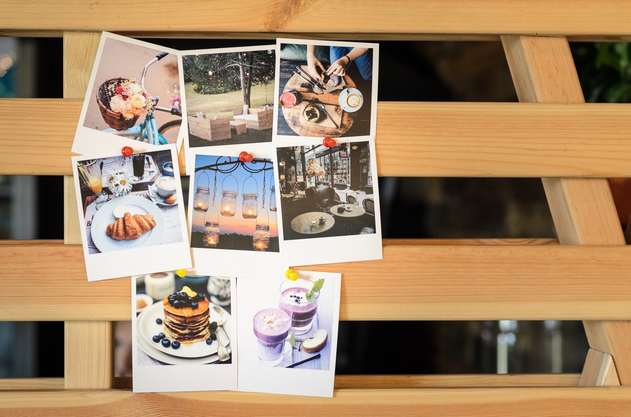 Polaroid Photos on a Wooden Rack